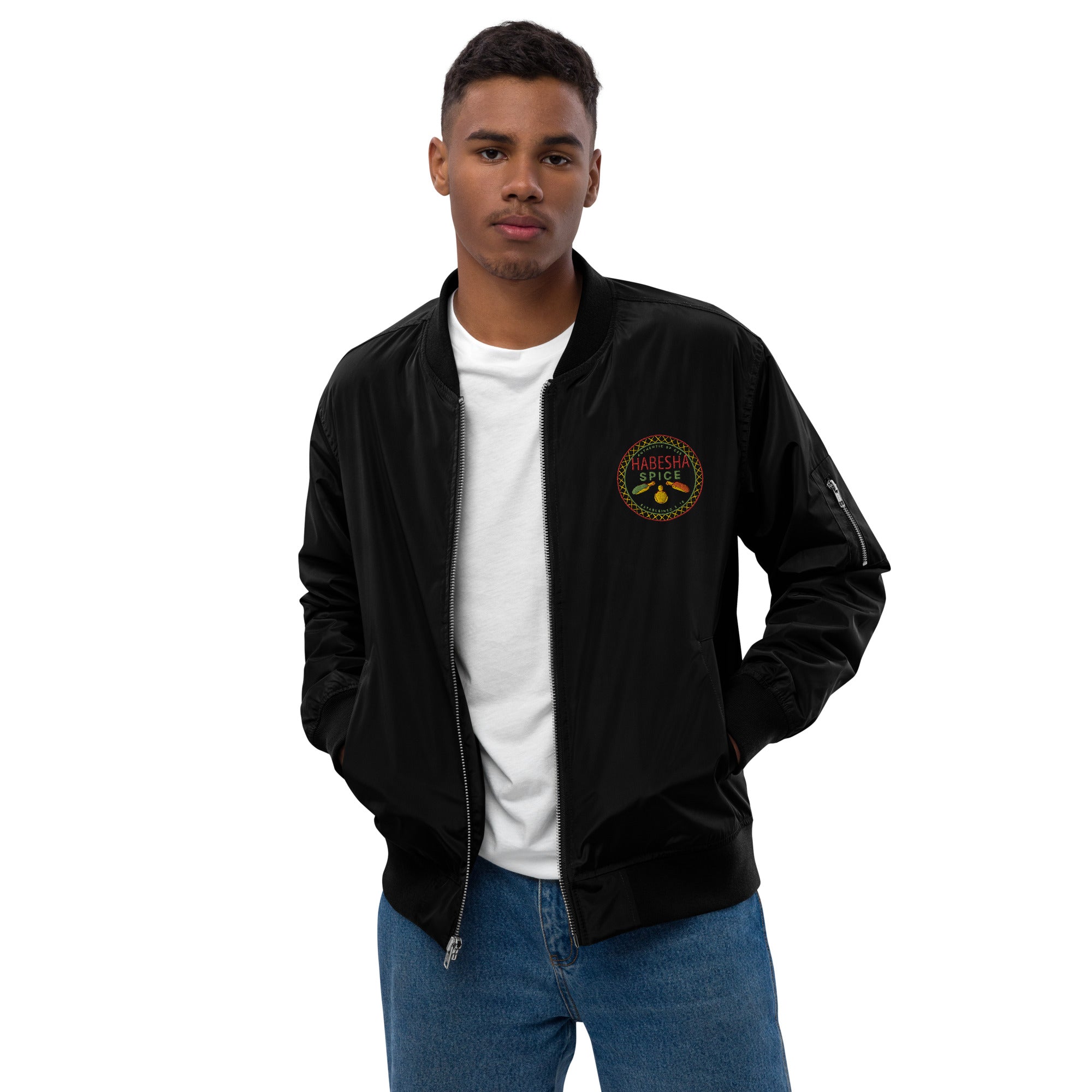 Habesha Spice Collection: Embroidered Logo, Unisex Premium Recycled Bomber Jacket