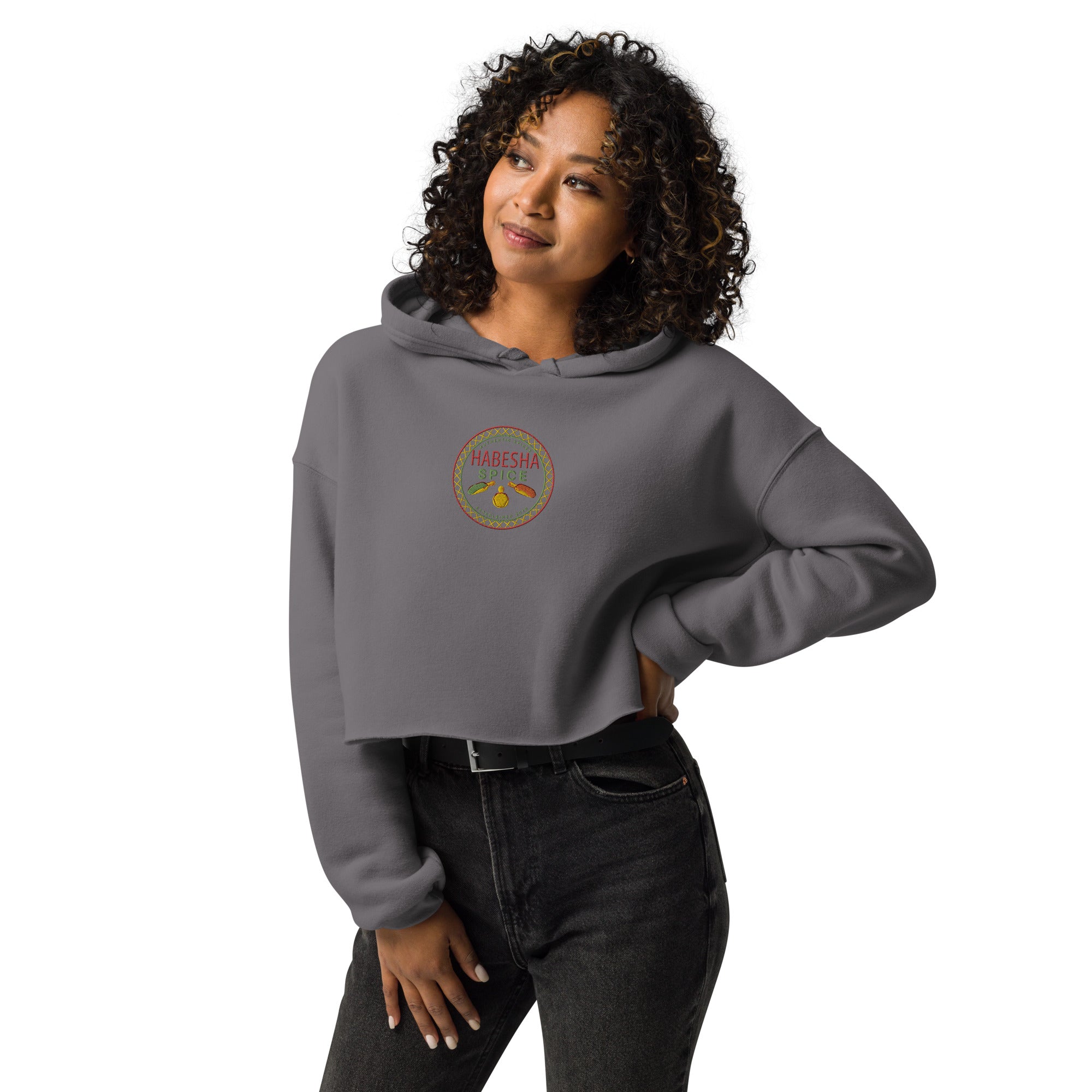 Habesha Spice Collection: Branded Embroidered Ladies Crop Hoodie