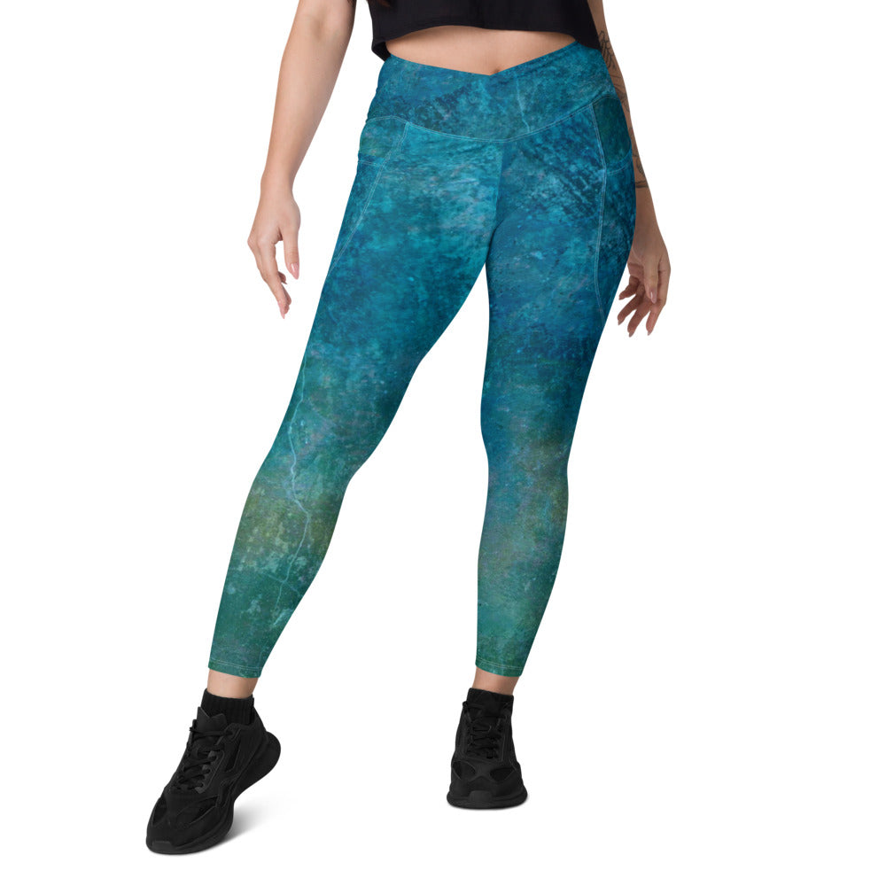 *Seabreeze* Design Crossover Leggings with Pockets, Ladies Sizes 2XS-6XL