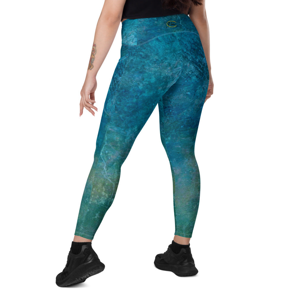 *Seabreeze* Design Crossover Leggings with Pockets, Ladies Sizes 2XS-6XL