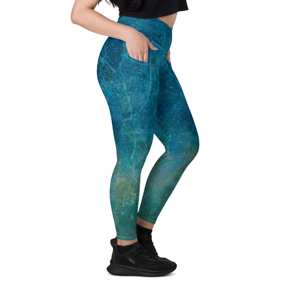 *Seabreeze* Design Crossover Leggings with Pockets, Ladies Sizes 2XS-6XL