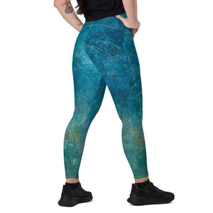 *Seabreeze* Design Crossover Leggings with Pockets, Ladies Sizes 2XS-6XL