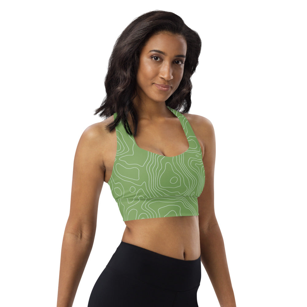 *Green Swirl* Design Longline Sports Bra Ladies Sizes XS-3XL
