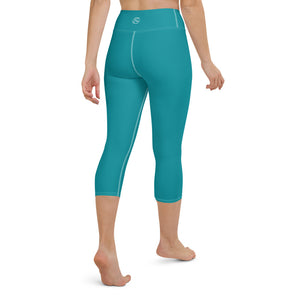*Solid Teal* Yoga Capri-Length Leggings Ladies Sizes XS-XL