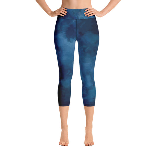 *Navy Marble* Design Capri-Length Yoga Leggings Ladies Sizes XS-XL