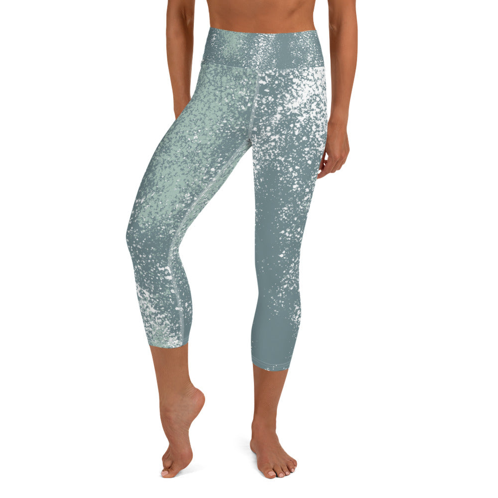 *Green Splash* Design, Ladies Yoga Capri Leggings Sizes XS-XL
