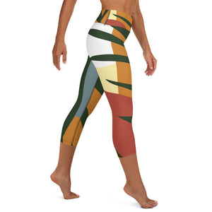 Multi-Colored *Botanic* Design Ladies Capri-Length Yoga Leggings