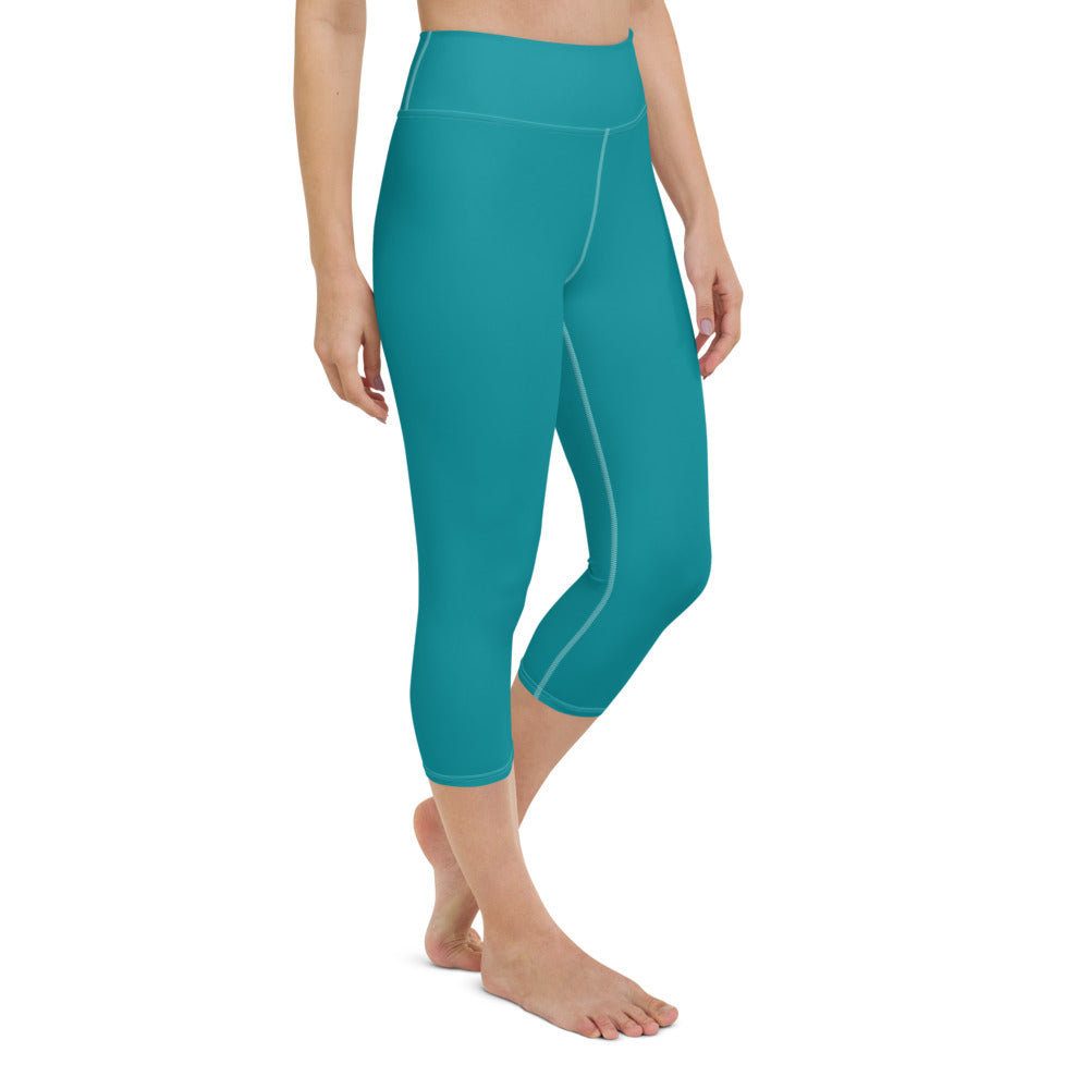 *Solid Teal* Yoga Capri-Length Leggings Ladies Sizes XS-XL