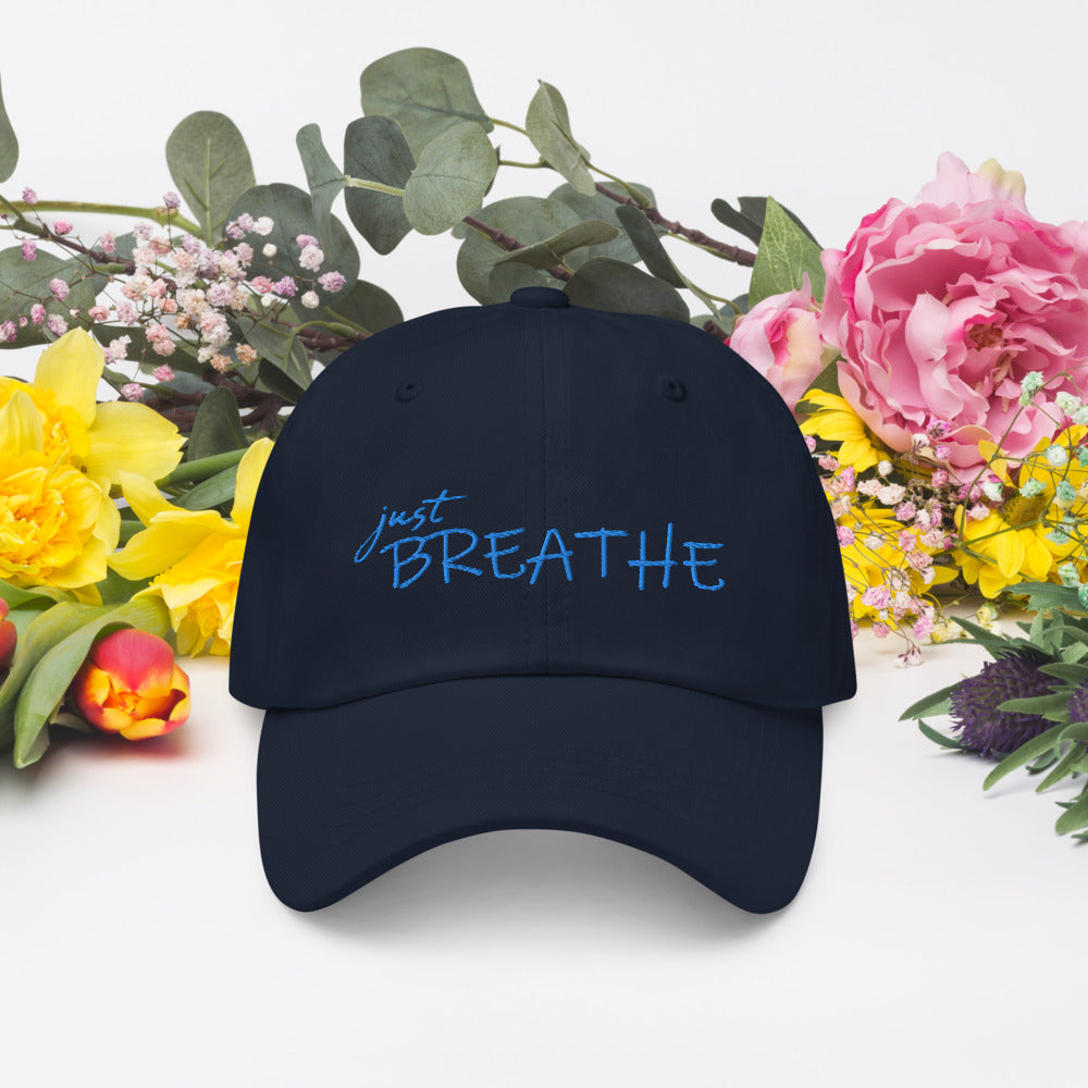 Hat, *Just Breathe* Embroidered Design Adult Size Dad Hat