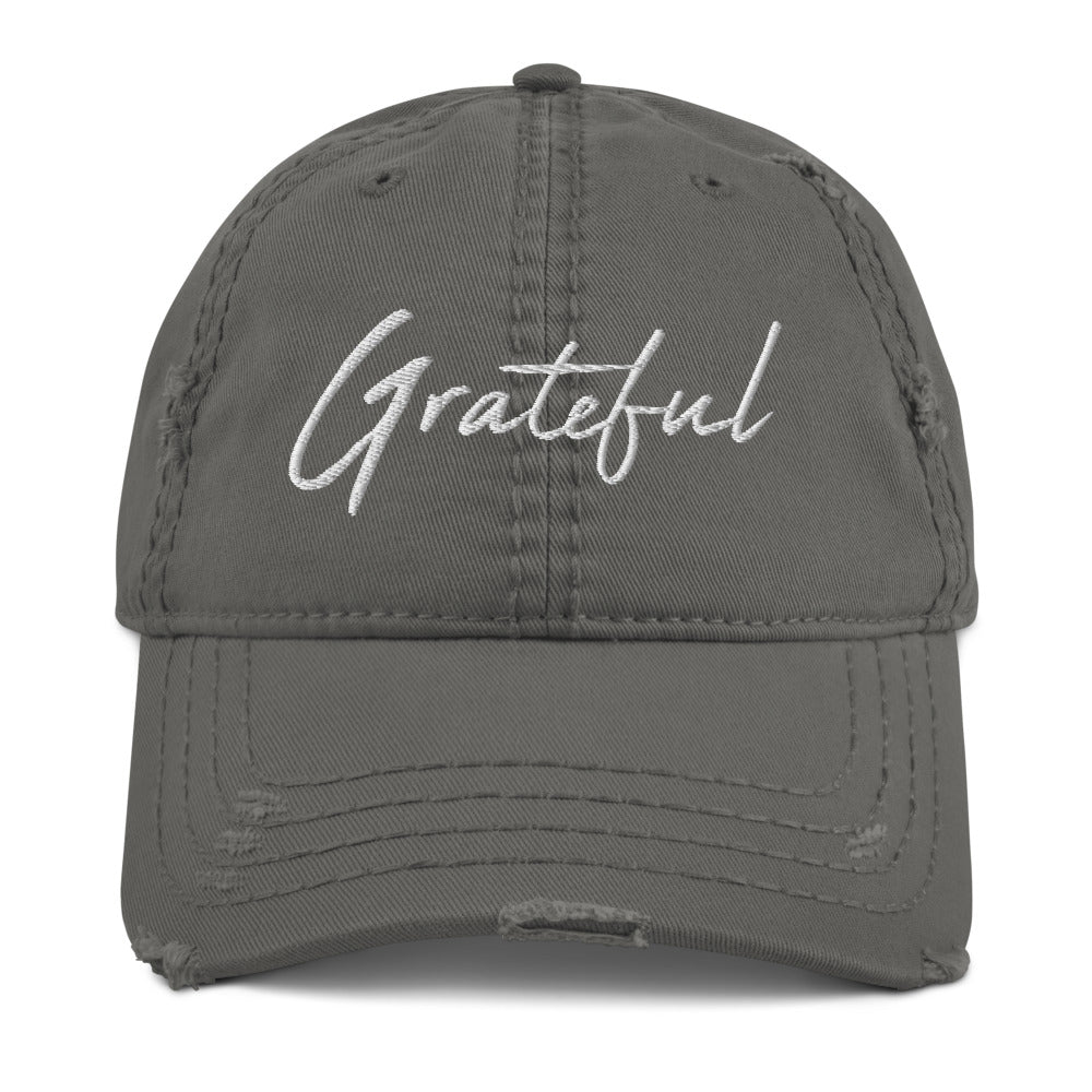 Hat, Adult Size Distressed Dad Hat *Grateful* Embroidered Design