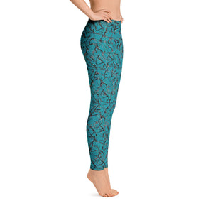 *Marble* Black and Teal Ankle-Length Yoga Leggings