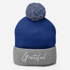 *Grateful* Embroidered Pom-Style Beanie