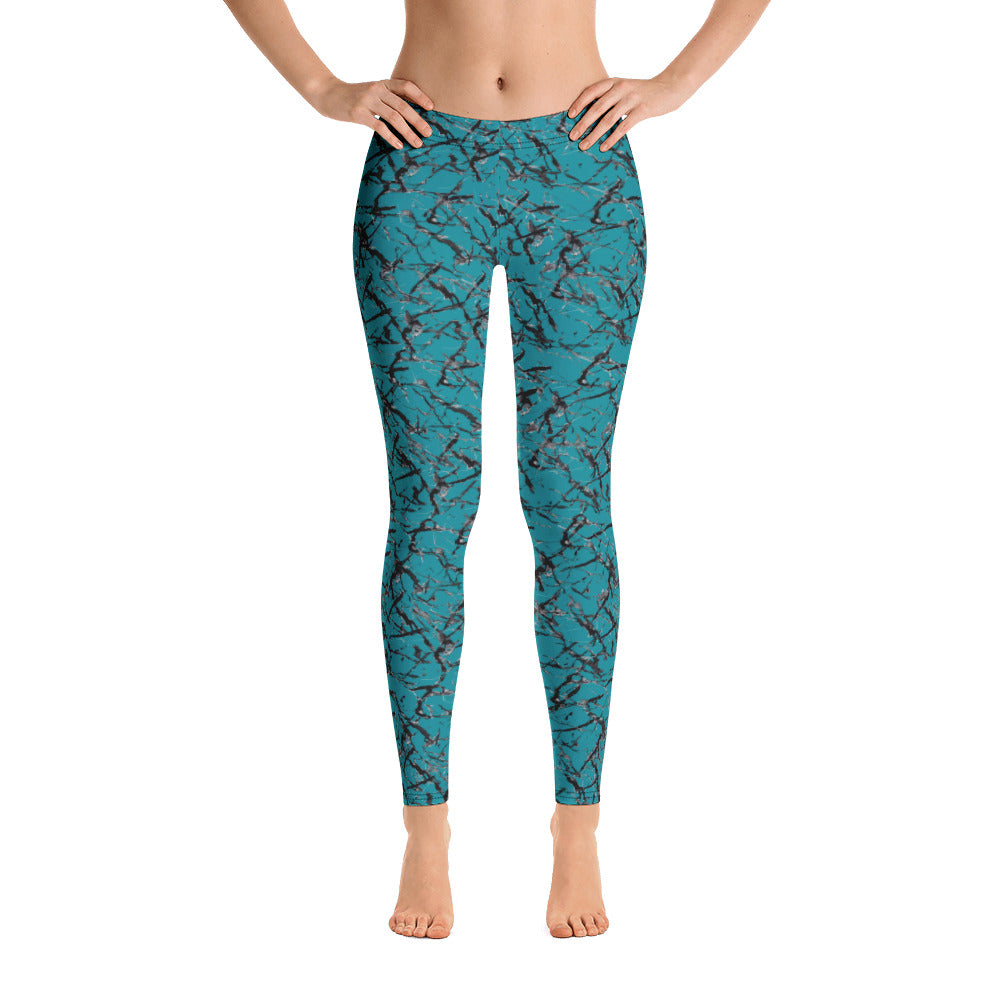 *Marble* Black and Teal Ankle-Length Yoga Leggings