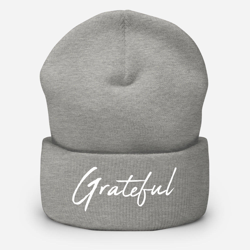 Hat, Adult Size Cuffed Beanie *Grateful* Embroidered Design