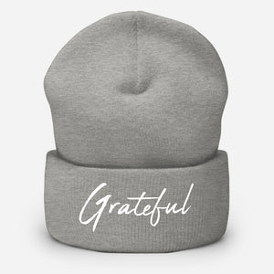 Hat, Adult Size Cuffed Beanie *Grateful* Embroidered Design