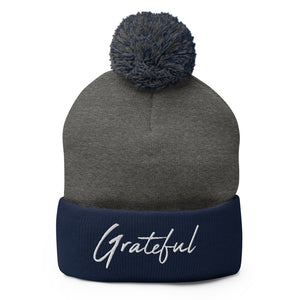 *Grateful* Embroidered Pom-Style Beanie