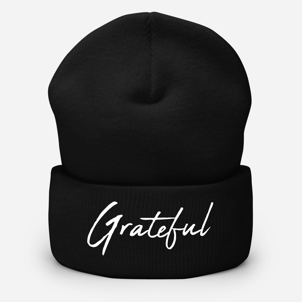 Hat, Adult Size Cuffed Beanie *Grateful* Embroidered Design