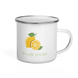 Mug *Living Life With Zest* Lemon Custom Design, Enamel Mug