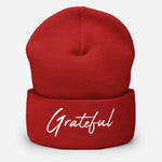 Hat, Adult Size Cuffed Beanie *Grateful* Embroidered Design