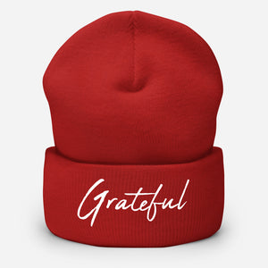Hat, Adult Size Cuffed Beanie *Grateful* Embroidered Design
