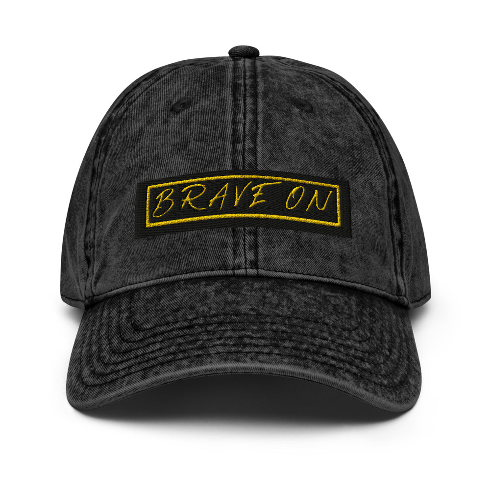 Hat, *Brave On* Embroidered Design Adult Size Vintage Cotton Twill Cap