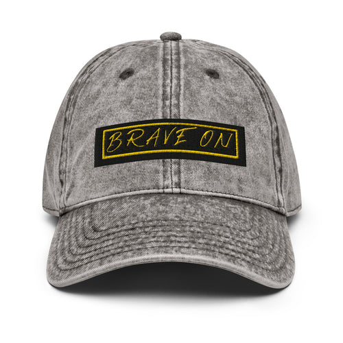Hat, *Brave On* Embroidered Design Adult Size Vintage Cotton Twill Cap