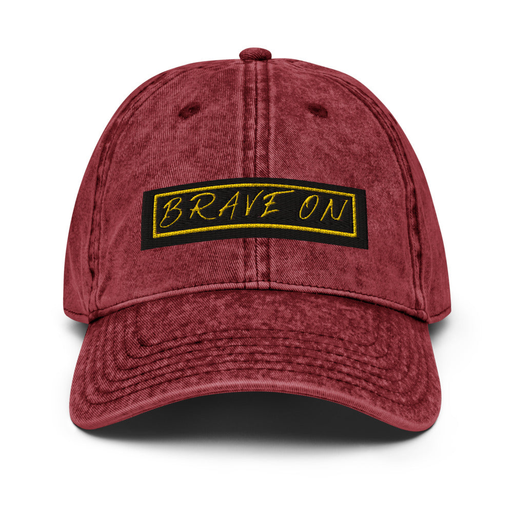 Hat, Adult Size Vintage Cotton Twill Cap *Brave On* Embroidered Design