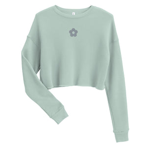 *Dusty Blue Flower* EmbroideredCrop Sweatshirt